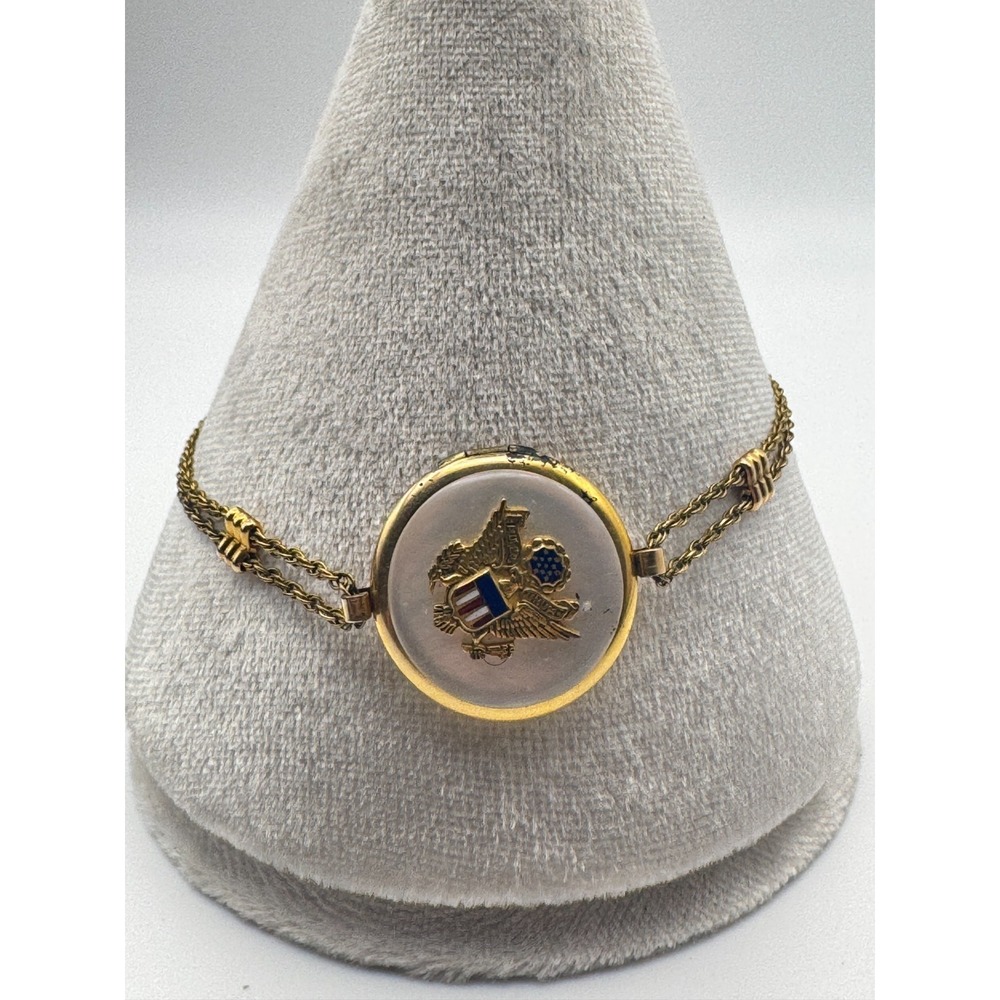 Vintage Sweetheart Locket Bracelet WWII US Army Mother of Pearl Enamel 7.25
